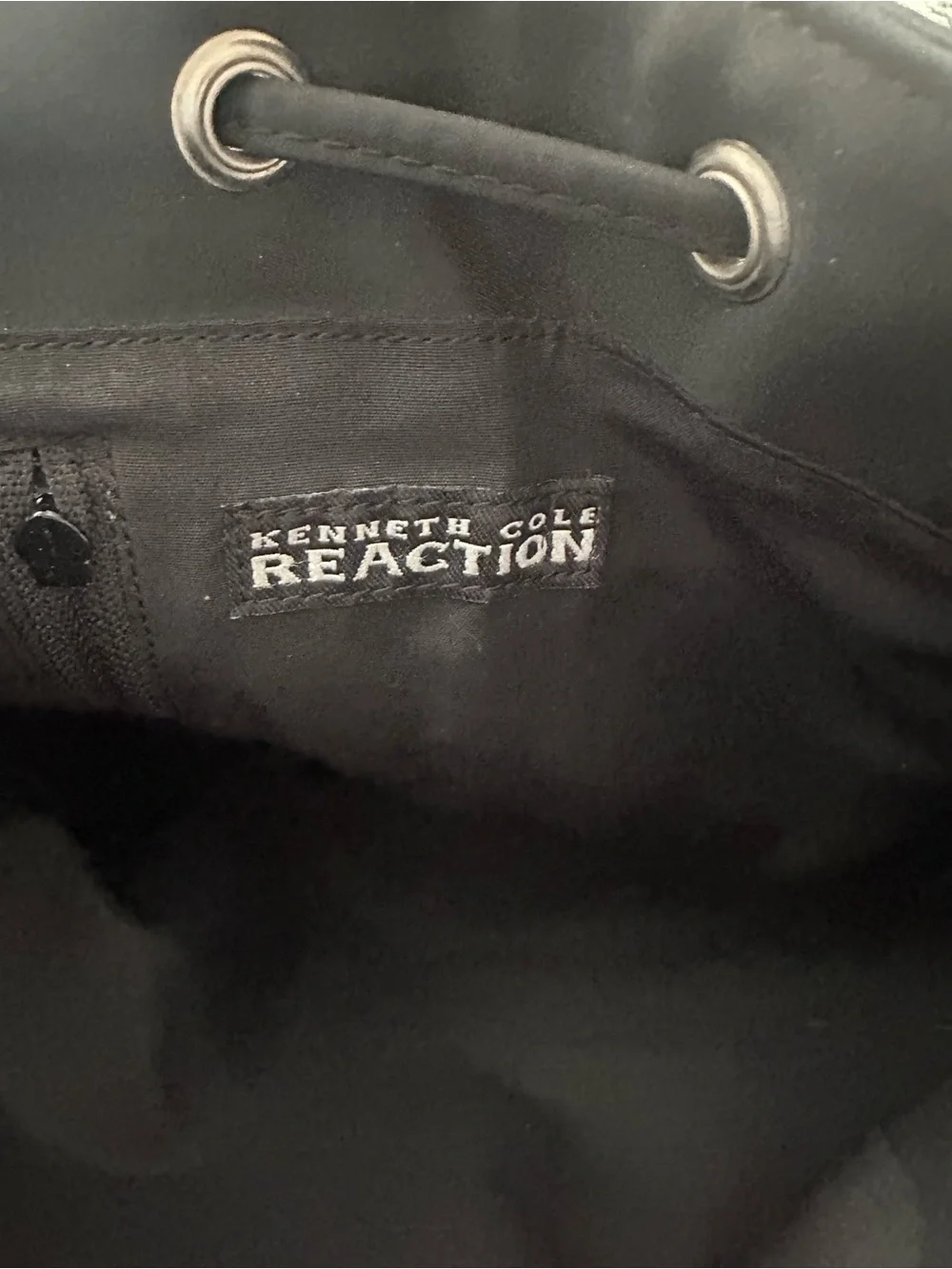 Kenneth Cole Reaction Black Nylon Drawstring Flap Backpack